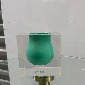 Green Vase in Clear Acrylic Block